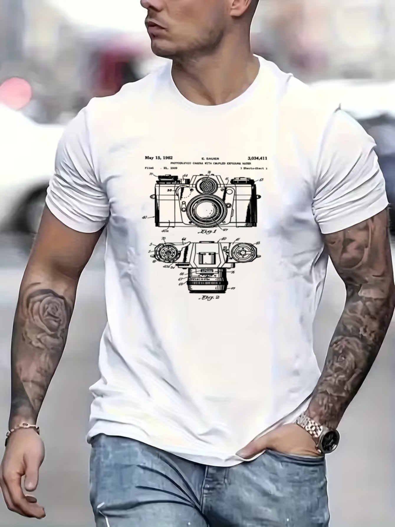 Men's Printed T-Shirt with Cam - Photography Sim ulasan dan harga